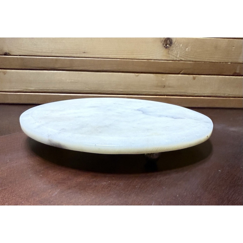 Marble Footed 8" Round Stone Kitchen Riser with Metal Ball Feet Boho Cheese